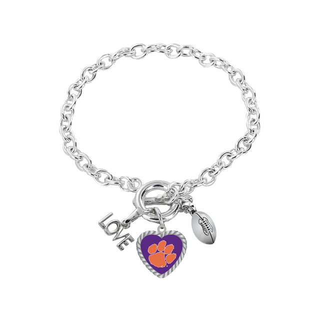 Pulsera con dijes de los Clemson Tigers con el mensaje "Me encanta el fútbol"