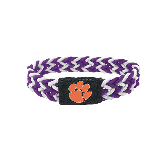 Pulsera trenzada de los Clemson Tigers en color morado y blanco