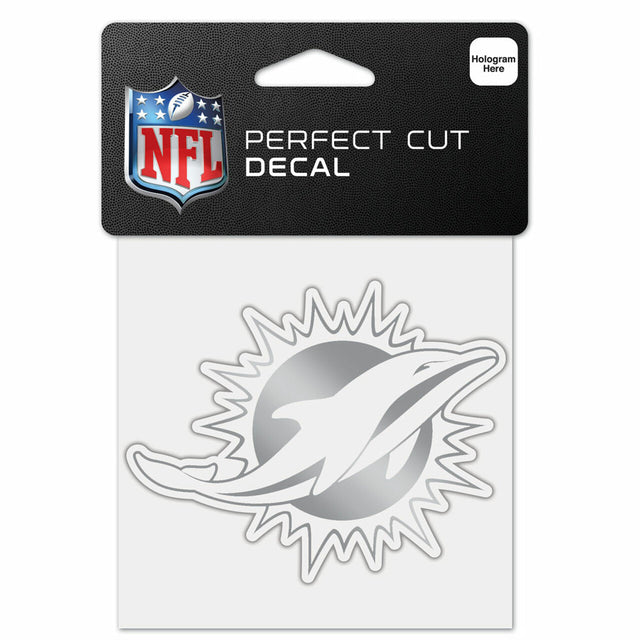 Calcomanía de los Miami Dolphins 4x4, corte perfecto, color plata metalizado