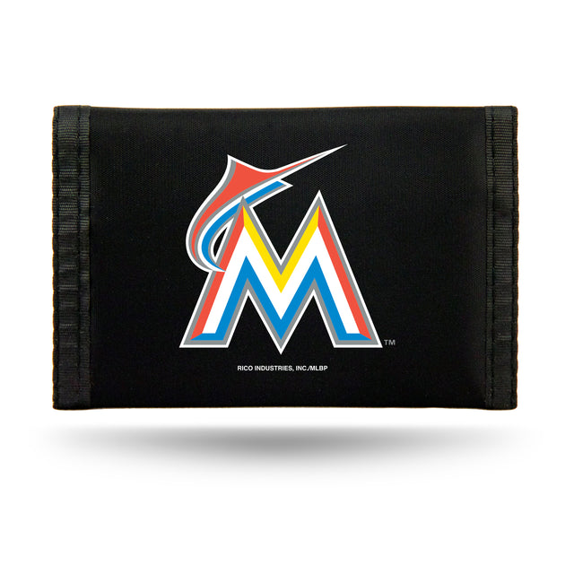 Billetera de nailon con tres pliegues de los Miami Marlins