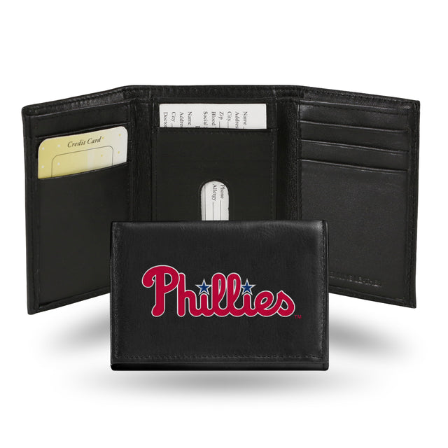 Cartera de cuero con tres pliegues y bordado alternativo de los Philadelphia Phillies