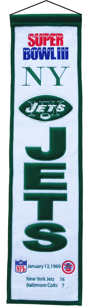 New York Jets Banner 8x32 Wool Heritage Super Bowl 3