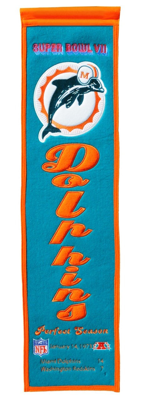 Pancarta de los Miami Dolphins de 8 x 32 pulgadas, estilo lana, para el Super Bowl 7