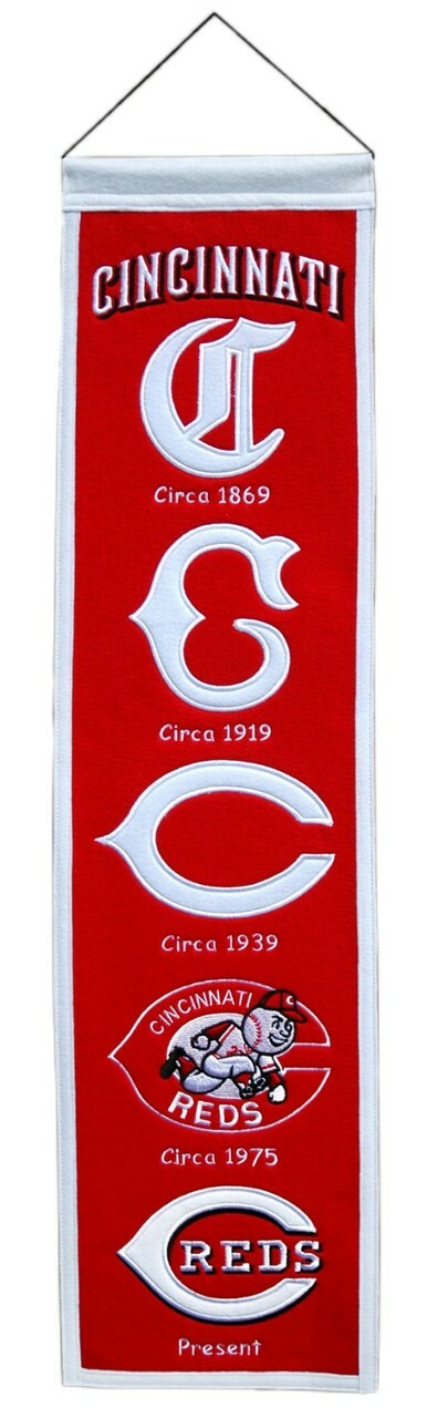 Estandarte de los Cincinnati Reds de 8 x 32 de lana Heritage