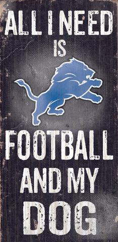 Detroit Lions Wood Sign - Football and Dog 6"x12"