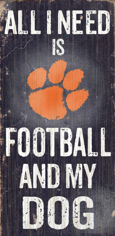 Clemson Tigers Wood Sign - Football and Dog 6"x12"