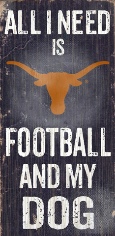 Texas Longhorns Wood Sign - Football and Dog 6"x12"