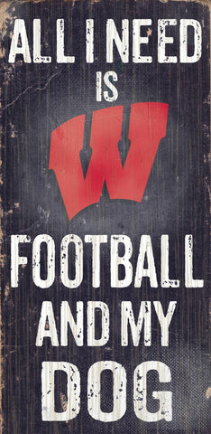 Wisconsin Badgers Wood Sign - Football and Dog 6"x12"