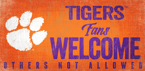 ~Clemson Tigers Sign Wood 12x6 Fans Welcome Design - Special Order~ backorder