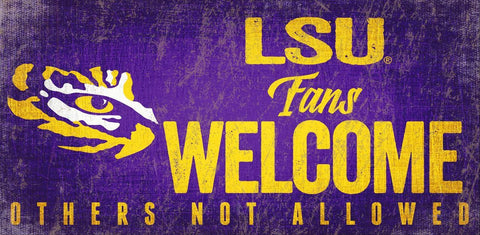 LSU Tigers Sign Wood 12x6 Fans Welcome Design - Special Order