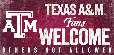 Texas A&M Aggies Wood Sign Fans Welcome 12x6 - Special Order
