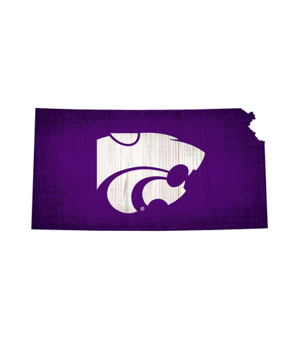 Kansas State Wildcats Sign Wood 12" Team Color State Shape Design - Special Order
