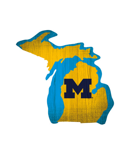 Michigan Wolverines Sign Wood Logo State Design - Special Order