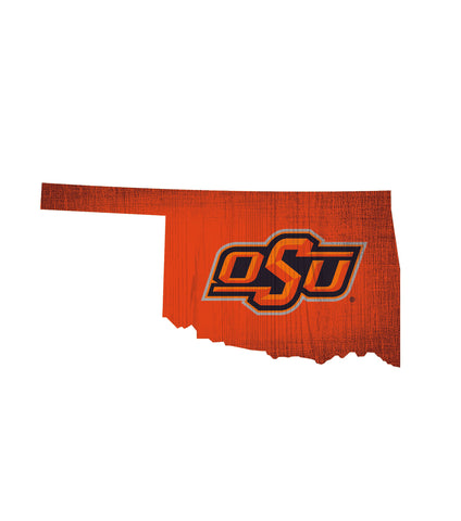 Oklahoma State Cowboys Sign Wood 12" Team Color State Shape Design - Special Order