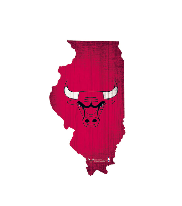 Chicago Bulls Sign Wood 12" Team Color State Shape Design