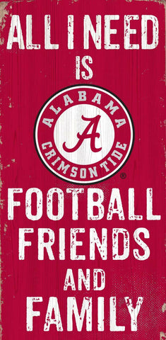 Alabama Crimson Tide Sign Wood 6x12 Football Friends and Family Design Color - Special Order