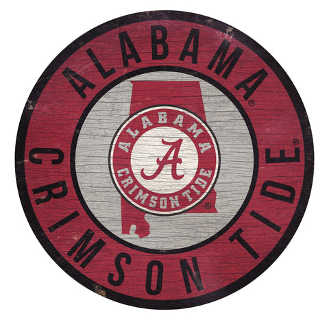 Alabama Crimson Tide Sign Wood 12" Round State Design