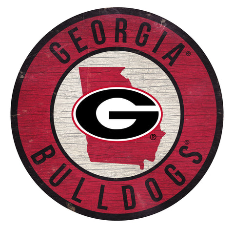 Georgia Bulldogs Sign Wood 12" Round State Design