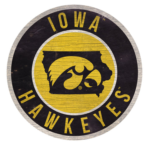 Iowa Hawkeyes Sign Wood 12" Round State Design