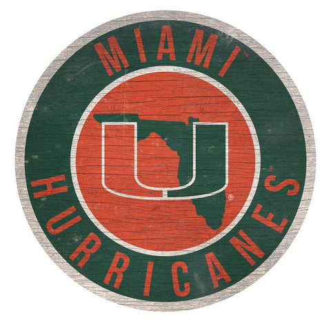 ~Miami Hurricanes Sign Wood 12" Round State Design~ backorder