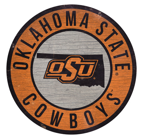 Oklahoma State Cowboys Sign Wood 12" Round State Design - Special Order