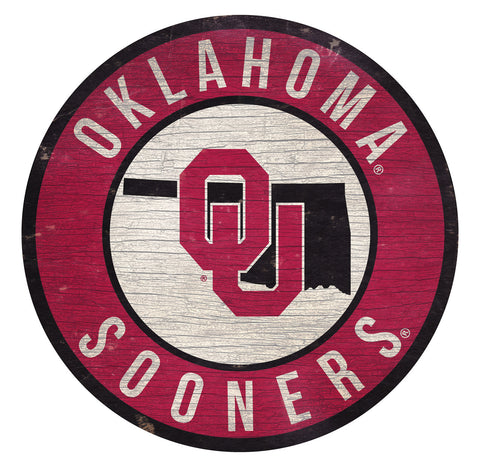 Oklahoma Sooners Sign Wood 12" Round State Design