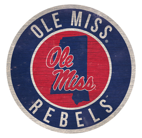 Mississippi Rebels Sign Wood 12" Round State Design - Special Order