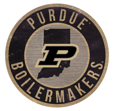 Purdue Boilermakers Sign Wood 12" Round State Design