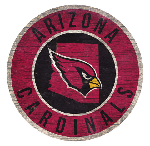 Arizona Cardinals Sign Wood 12" Round State Design