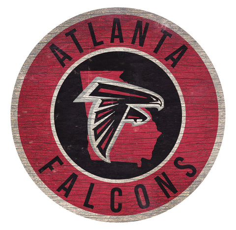 Atlanta Falcons Sign Wood 12" Round State Design