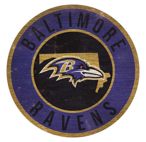 Baltimore Ravens Sign Wood 12" Round State Design