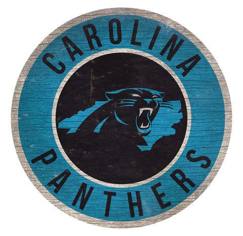Carolina Panthers Sign Wood 12" Round State Design