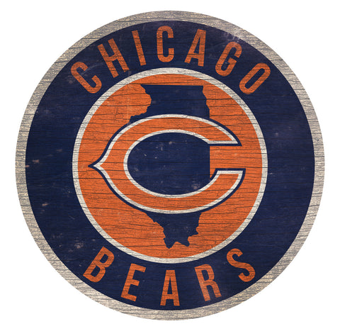 Chicago Bears Sign Wood 12" Round State Design