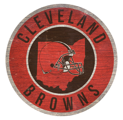 Cleveland Browns Sign Wood 12" Round State Design