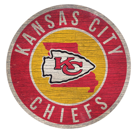 Kansas City Chiefs Sign Wood 12" Round State Design
