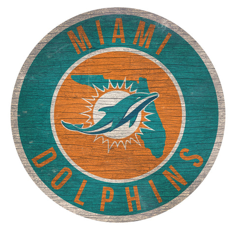 Miami Dolphins Sign Wood 12" Round State Design