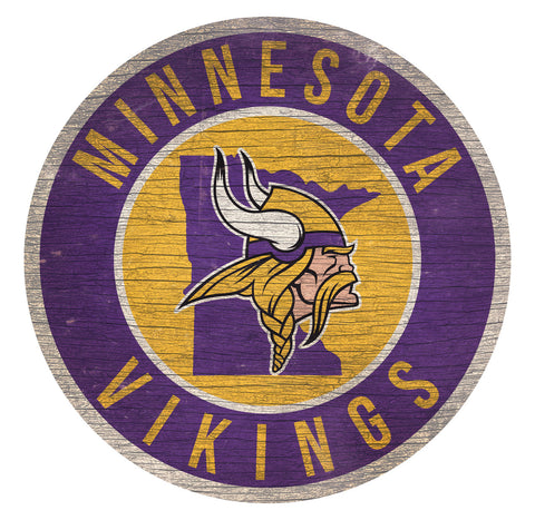 Minnesota Vikings Sign Wood 12" Round State Design