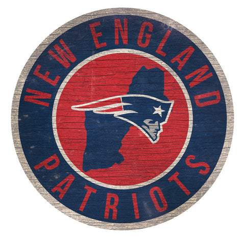 New England Patriots Sign Wood 12" Round State Design