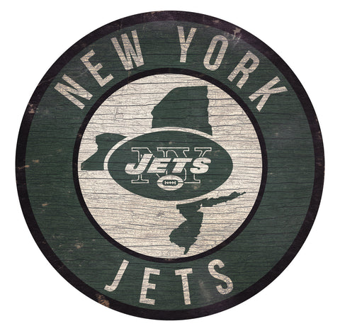 New York Jets Sign Wood 12" Round State Design