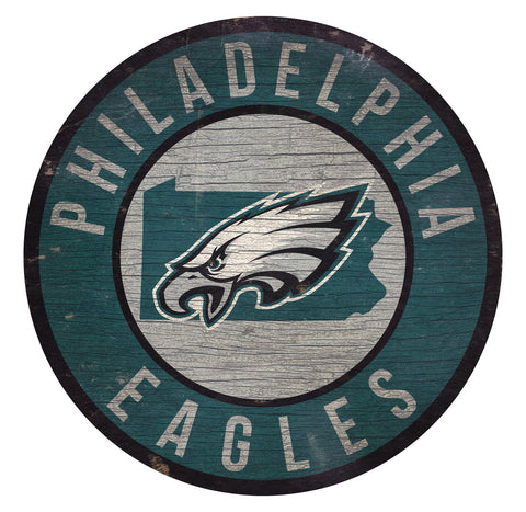 Philadelphia Eagles Sign Wood 12" Round State Design