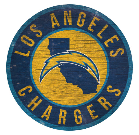 Los Angeles Chargers Sign Wood 12" Round State Design