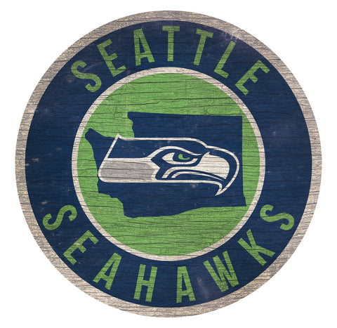 Seattle Seahawks Sign Wood 12" Round State Design