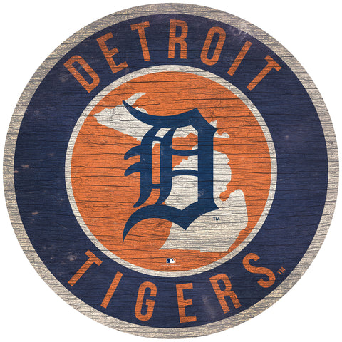 Detroit Tigers Sign Wood 12" Round State Design