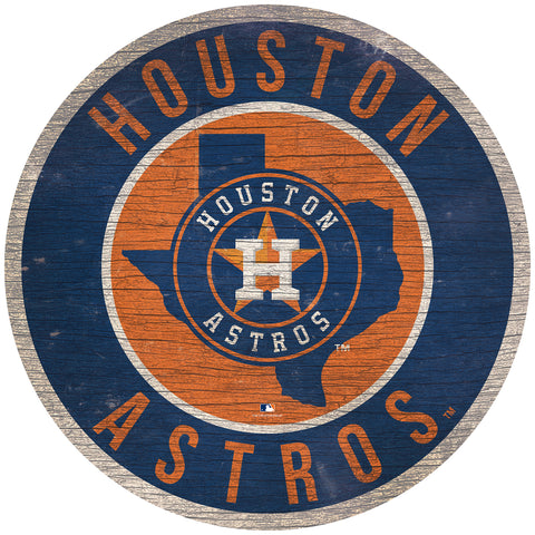 Houston Astros Sign Wood 12" Round State Design