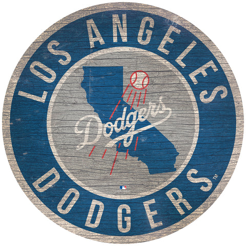 Los Angeles Dodgers Sign Wood 12" Round State Design