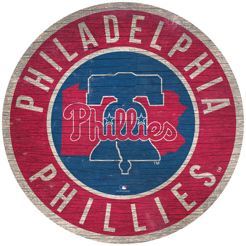 Philadelphia Phillies Sign Wood 12" Round State Design
