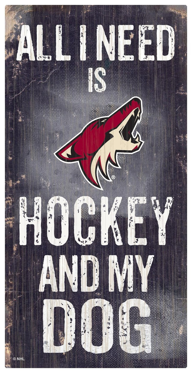 Letrero de madera de 6 x 12 de los Arizona Coyotes con diseño de hockey y perros