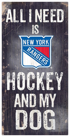 New York Rangers Sign Wood 6x12 Hockey and Dog Design