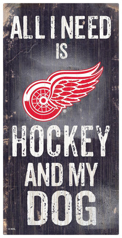 Detroit Red Wings Sign Wood 6x12 Hockey and Dog Design