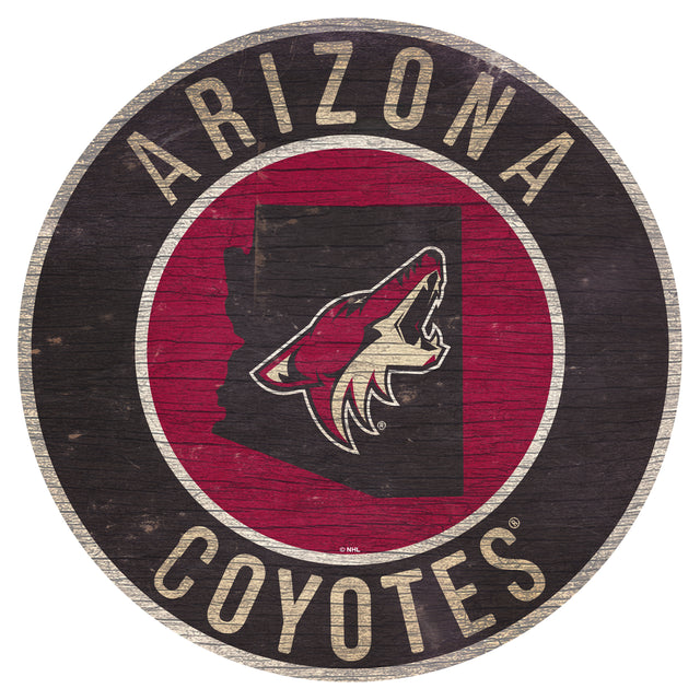 Arizona Coyotes Sign Wood 12" Round State Design